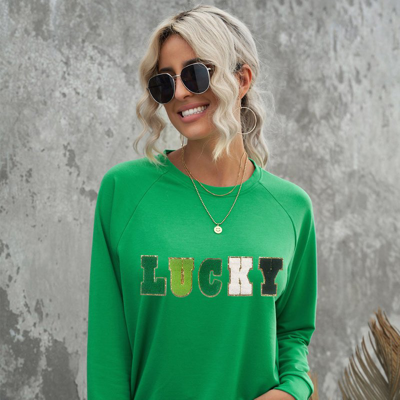 Threaded Pear Lucky Chenille Embroidered Graphic Sweatshirt In Green