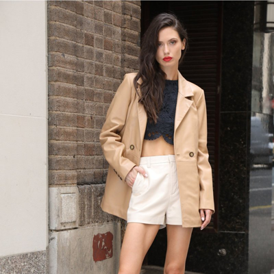 Walter Baker Misha Leather Blazer In Latte