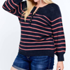 Davi & Dani Stripe Plus Sweater In Purple