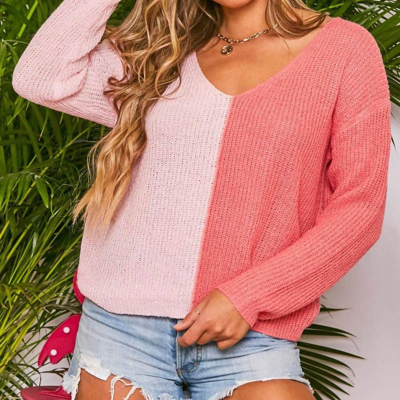 Peach Love Alessia Contrast Spring Sweater In Pink