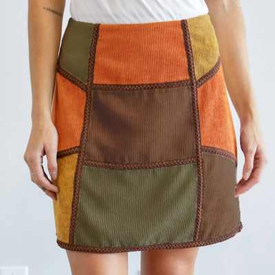 Davi & Dani Corduroy Color Block Mini Skirt In Brown