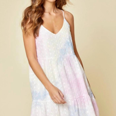 Andree By Unit Tie Dye Eyelet Dress In Tie Dye - Pink, Blue, Yellow, White