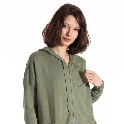 Minnie Rose Cotton Cashmere Oversized Zip Hoodie In Green