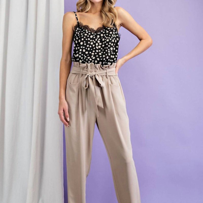 Eesome Comfy Belted Paper Bag Pants In Brown