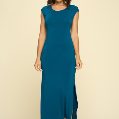 West K Ivy Knit Midi Dress With Side Slit In Blue