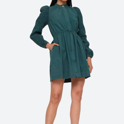 Sea Casey Hand Smocked Long Sleeve Belted Dress In Green