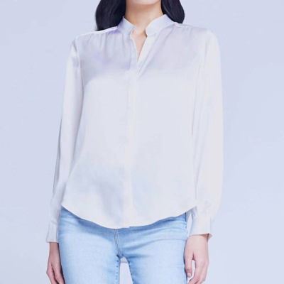 L Agence Bianca Silk Satin Blouse In White