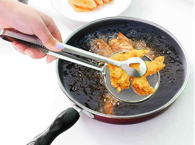 Vigor Multi Functional 2 In 1 Deep Fry Tool Filter Spoon Strainer With Clip In Gray