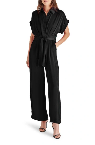 Steve Madden Tori Tie Waist Wide Leg Satin Jumpsuit In Black