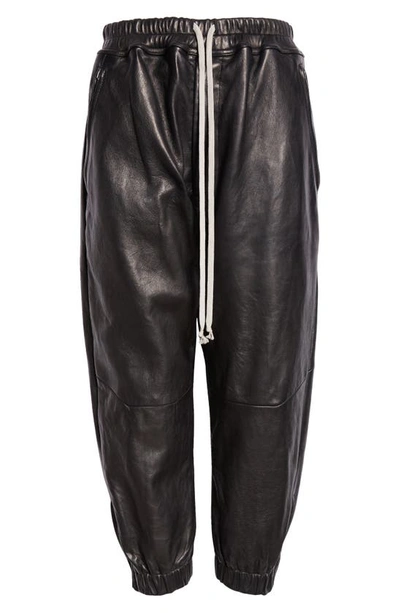 Rick Owens Crop Leather Joggers In Black