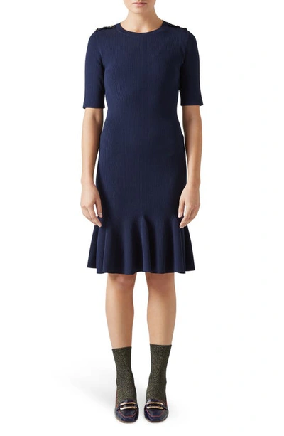 Lk Bennett Annmarie Ribbed Jumper Dress In Blu-navy