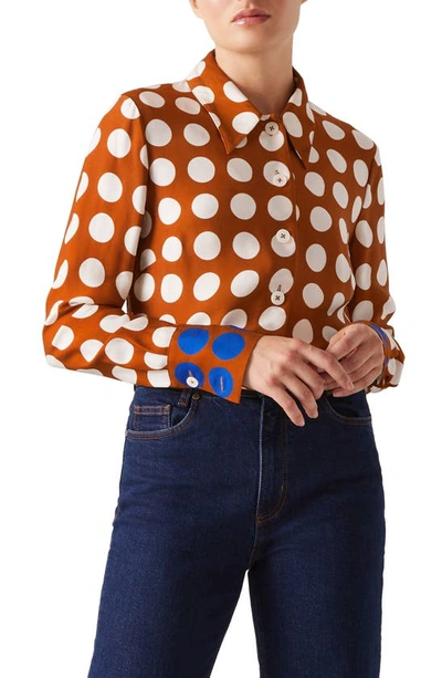 Lk Bennett Elise Polka Dot Woven Top In Gold Multi