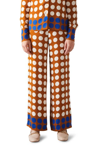 Lk Bennett Elise Polka Dot Wide Leg Pants In Caramel Blue Birch