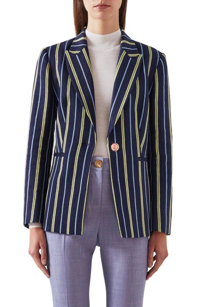 Lk Bennett Mya Stripe Linen Blend Blazer In Navy Multi