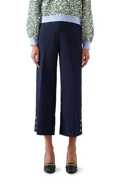 Lk Bennett Keaton Button Detail Crop Straight Leg Trousers In Spring Navy