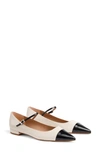 Lk Bennett Monty Pointed Cap Toe Mary Jane Flat In Cream