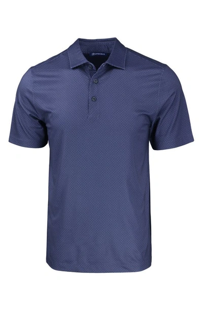 Cutter & Buck Geo Pattern Performance Recycled Polyester Blend Polo In Navy Blue