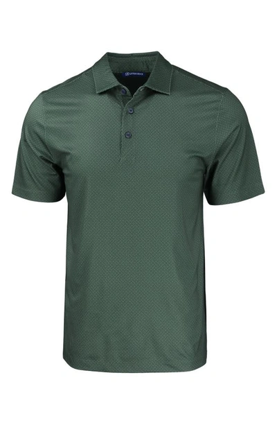 Cutter & Buck Geo Pattern Performance Recycled Polyester Blend Polo In Hunter