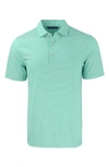 Cutter & Buck Double Stripe Performance Recycled Polyester Polo In Fresh Mint/ White