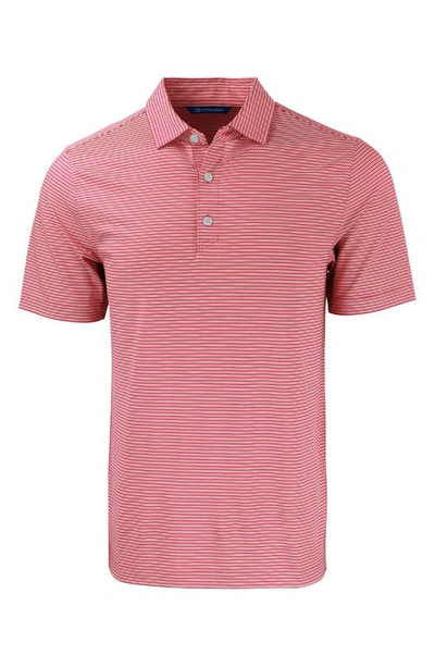 Cutter & Buck Double Stripe Performance Recycled Polyester Polo In Red/ White