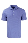 Cutter & Buck Double Stripe Performance Recycled Polyester Polo In Tour Blue/ White