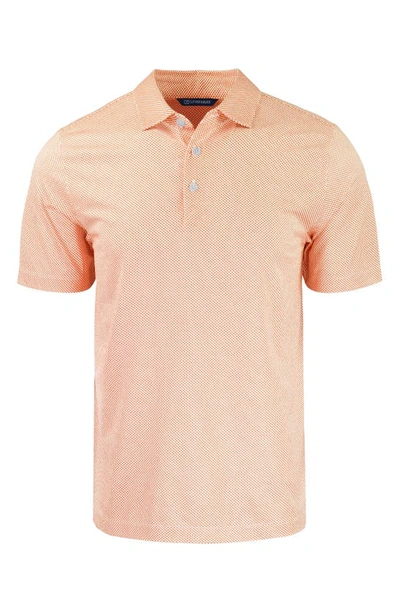 Cutter & Buck Symmetry Micropattern Performance Recycled Polyester Blend Polo In White/ College Orange