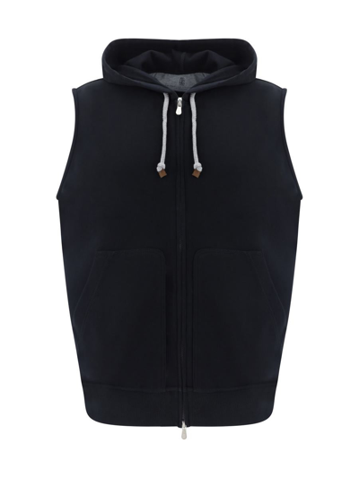 Brunello Cucinelli Cotton-blend Hooded Vest In Nero