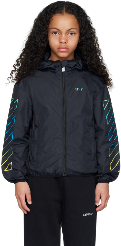 Off-white Kids Arrow Rainbow Hooded Shell Jacket (4-10 Years) In Black