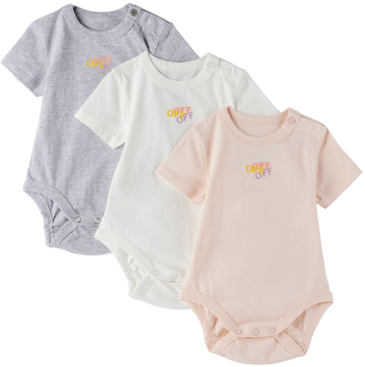 Off-white Kids' Three-pack Baby Multicolor Off Stamp Bodysuits In Multicolor Multicolo