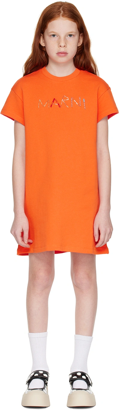 Marni Kids Orange Beaded Dress In 0m429