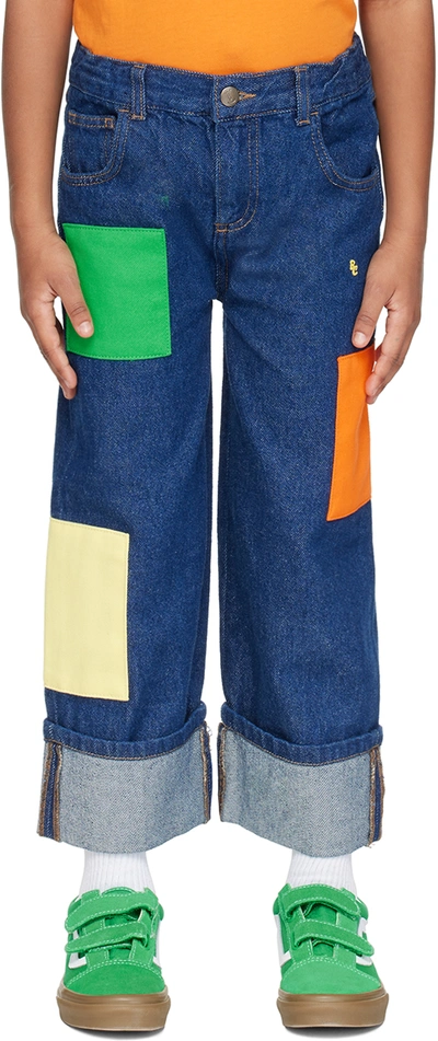 Bobo Choses Kids Indigo Color Block Jeans In Navy Blue