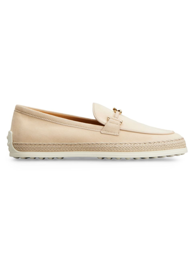 Tod's Tods Womens Tan Gomma Brand-plaque Suede And Raffia Loafers