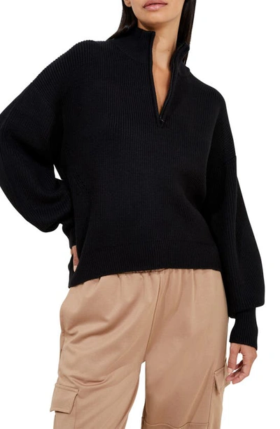 French Connection Babysoft Blouson Sleeve Half Zip Sweater In Black