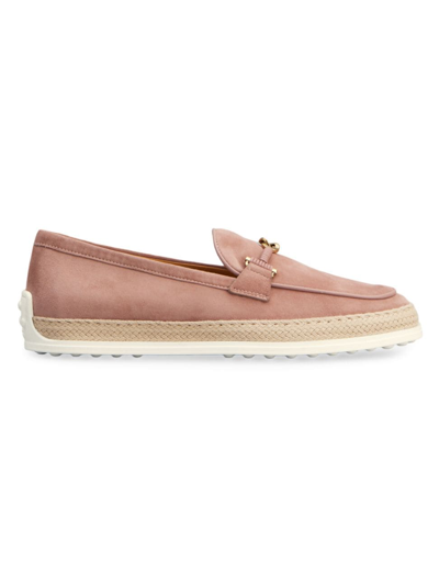 TOD'S WOMEN'S SUEDE & RAFFIA LEATHER LOAFERS