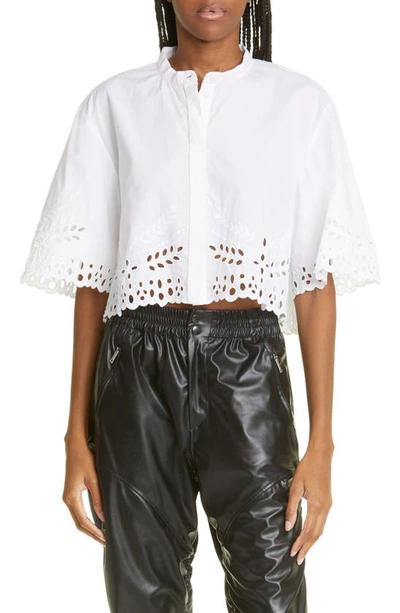 ISABEL MARANT ÉTOILE ROMMY EYELET BORDER COTTON & LINEN TOP