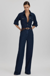 REISS FRANKIE - INDIGO RELAXED DENIM JUMPSUIT, US 2