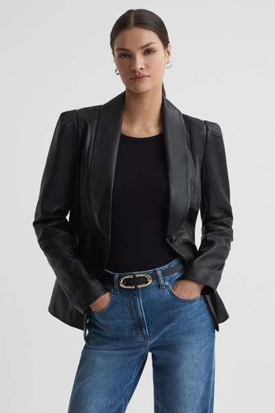Paige Leather Single Breasted Jacket In Black