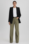 Reiss Khaki Garment Dyed Wide Leg Trousers