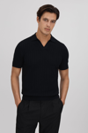Reiss Mickey - Black Textured Modal Blend Open Collar Shirt, S