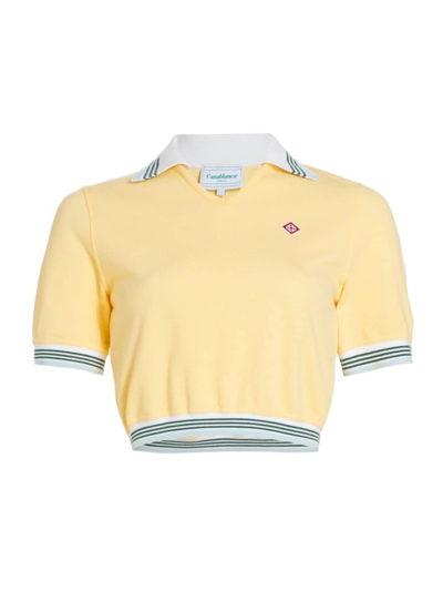 Casablanca Women's Piqué Cotton Crop T-shirt In Pale Yellow