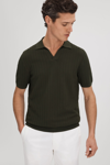 Reiss Mickey - Hunting Green Textured Modal Blend Open Collar Shirt, S