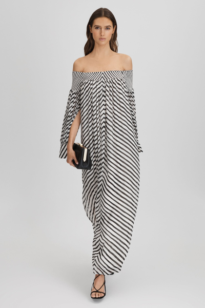 Reiss Fabia - Black/cream Striped Bardot Maxi Dress, Us 10