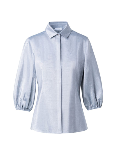 Akris Punto Metallic Cotton Button-front Blouse In Silver Blue
