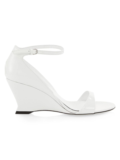 Ferragamo Vidette Womens Patent Leather Adjustable Wedge Sandals In White