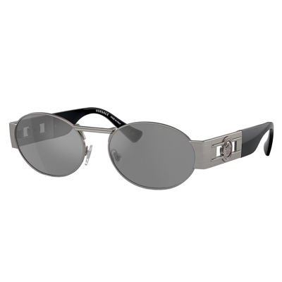 Versace Iconic Ve 2264 10016g 56mm Unisex Oval Sunglasses In Gray/gray Mirrored Solid