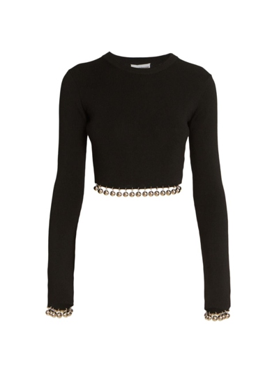 Rabanne Embellished Wool L/s Crop Sweater In Black