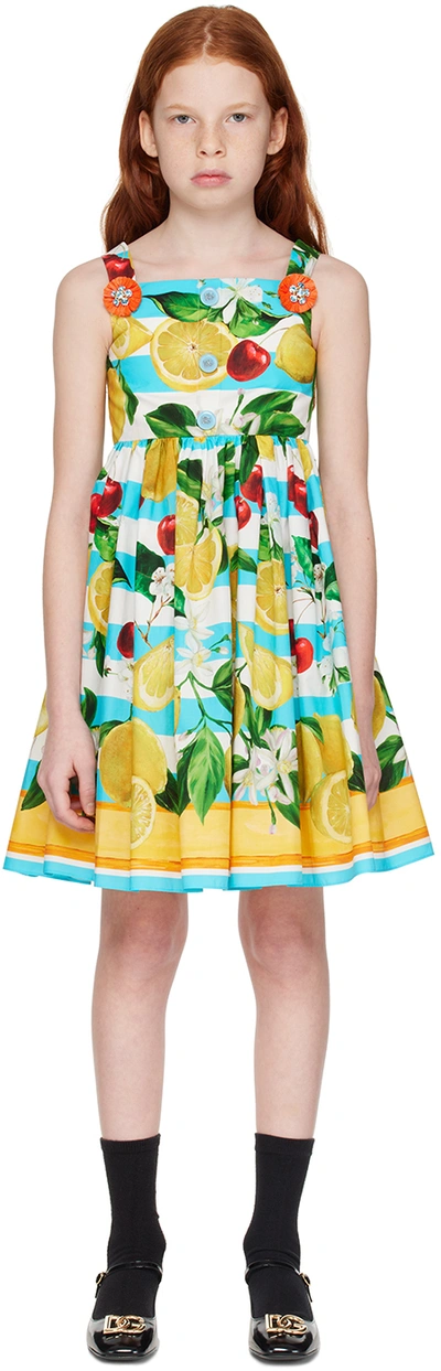 Dolce & Gabbana Kids Multicolor Pleated Dress In H35al Limoni&cili