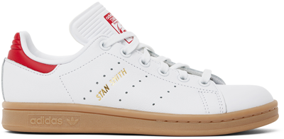 Adidas Originals Kids White & Red Stan Smith Big Kids Trainers In White/ Scarlet/ Gum4