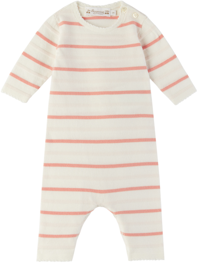 Bonpoint Baby Off-white & Pink Carl Romper In 220 Rayures Rose
