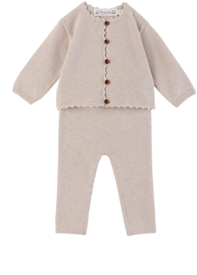 Bonpoint Baby Girls Beige Wool Knit Trouser Set In 025b Rose Poudre